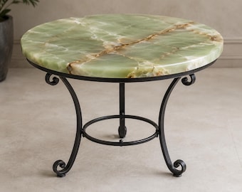 Handcrafted Green Onyx Coffee Table, Natural Gemstone Center Table, Modern Living Room Decor