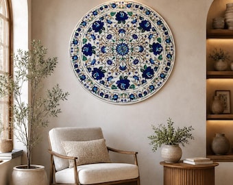 Marmor-Wandbild mit Lapislazuli-Blumenintarsien, sofort versandfertig
