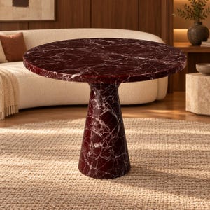 Rosso Levanto marmor soffbord handgjort runt sten modern lyxig piedestaldekor