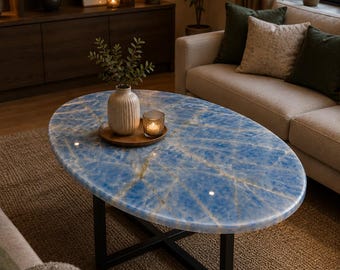 Ovale Esstischplatte aus blauem Onyx, modernes Design, natürliche Edelsteinmöbel, Flur-Inneneinrichtung