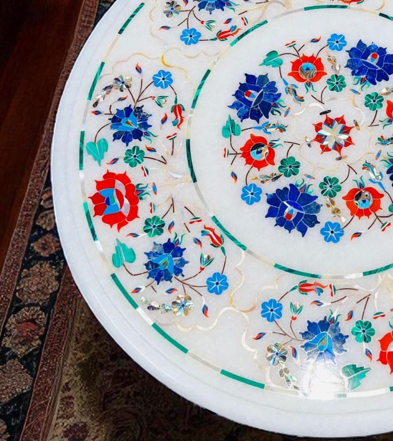 round marble inlay stone top coffee table hallway interior decors