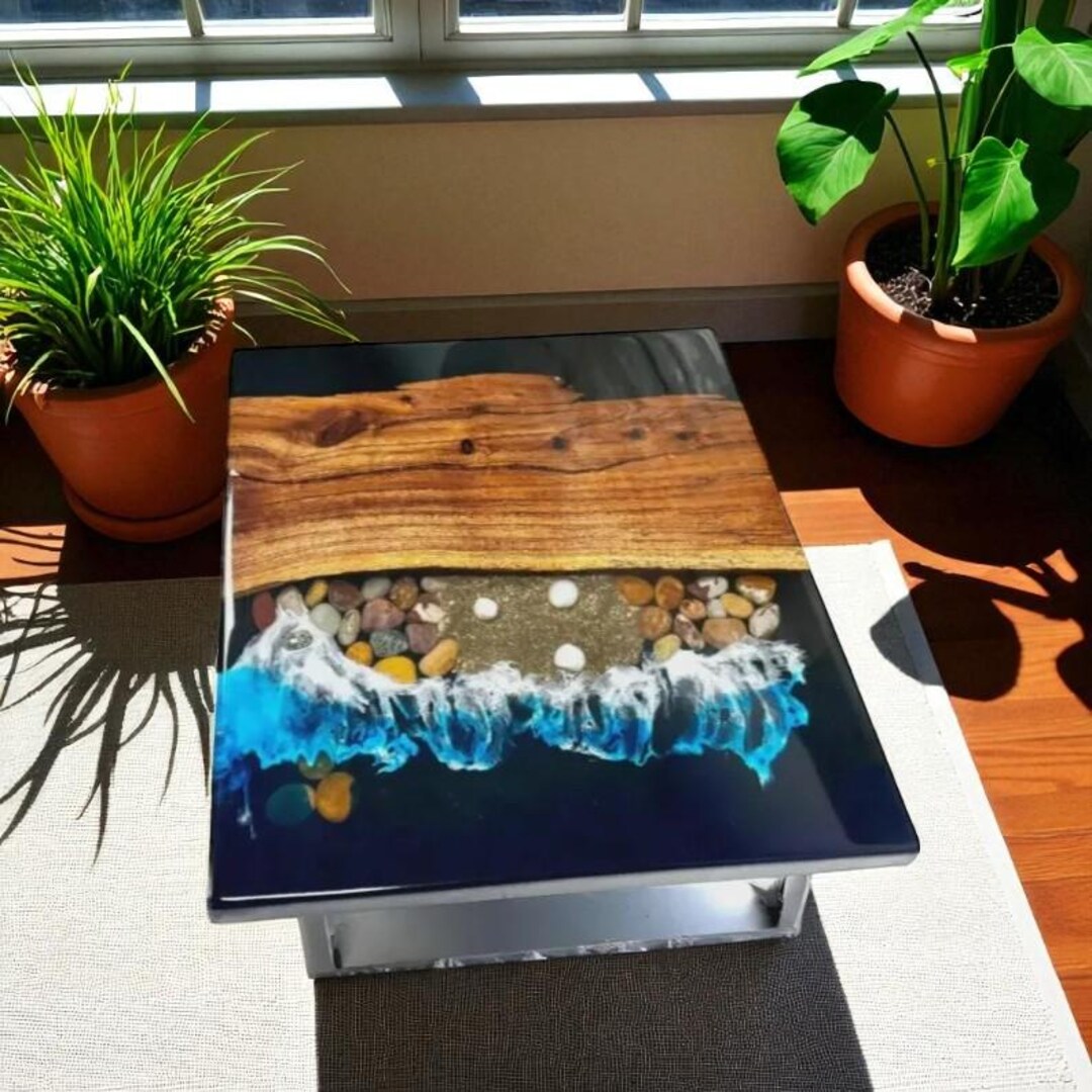 Handmade Acacia Wood Coffee Table: Ocean Wave Epoxy Resin Art - Etsy