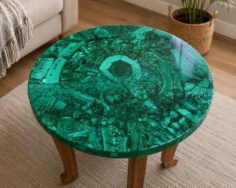Malachite Stone Coffee Table Top Handmade Gemstone Furniture Natural Green Crystal Luxury Living Room Decor