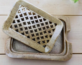 Jabonera de esteatita tallada a mano: Jabonera rectangular de mármol pulido