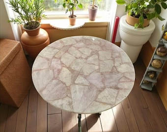 Rosenquarz Couchtischplatte | Handgefertigte Edelstein Küchen Platte, Arbeitsplatte & Flur Dekor Tisch