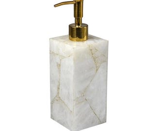 Handmade White Quartz Soap Dispenser – Luxury Bathroom Decor