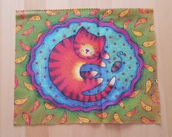 Patchwork cat and bird fabric coupon