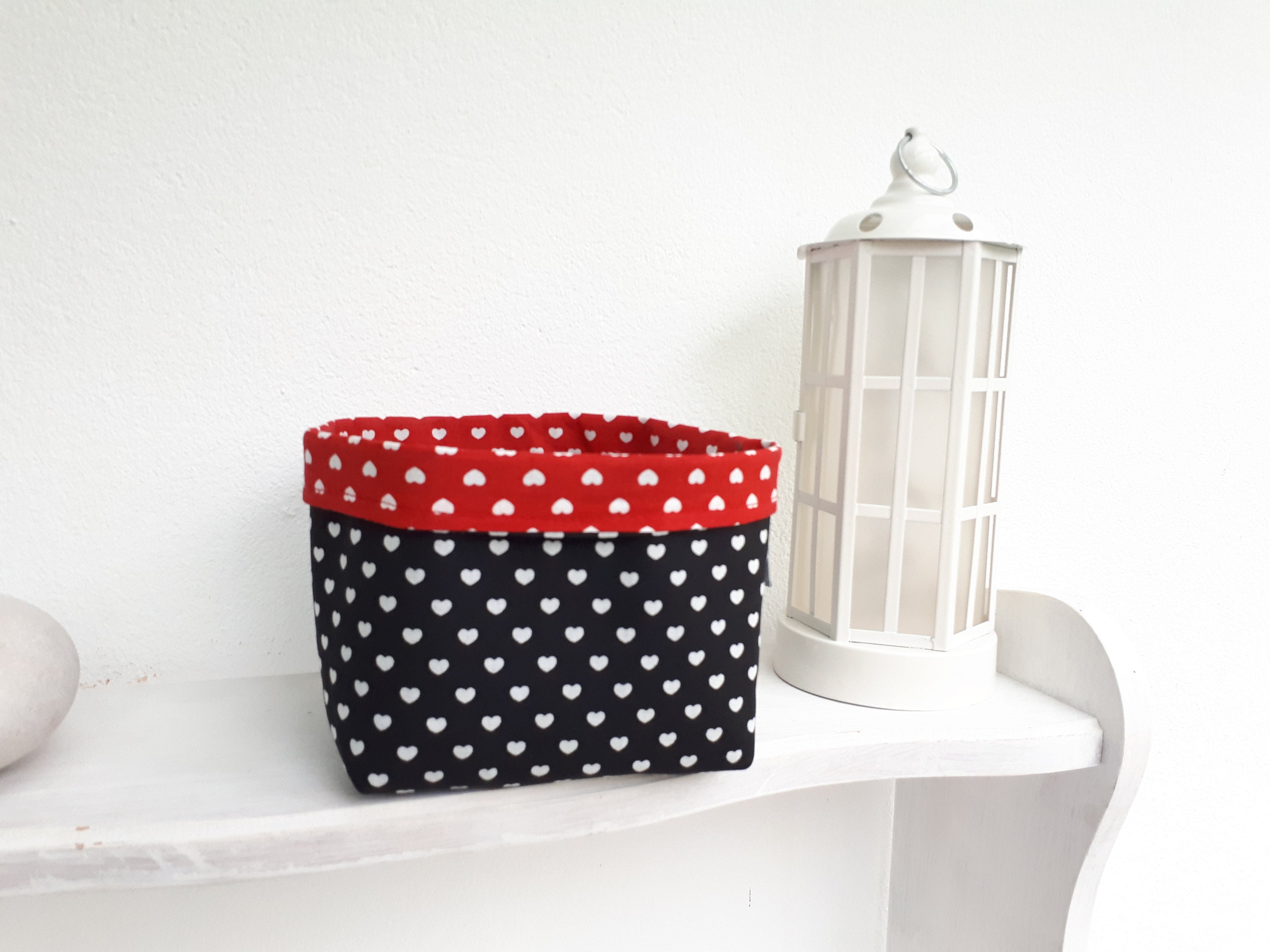 Pochon, Panier, Vide Poche, Cœur Noir et Rouge