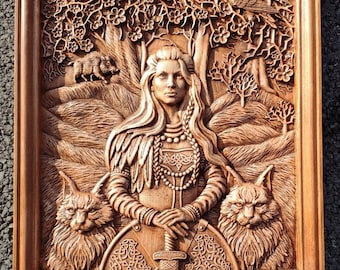 Norse goddess Freyja  Home Decor wood carving Viking Mythology Gods Pagan Heathen Asatru Celtic Norse Wall Hanging Thor Odin Valkyrie Freya