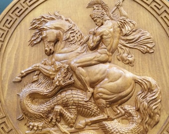 Saint George and the Dragon Wall Art Wall Hanging Orthodox wood carving Icon Housewarming Gift