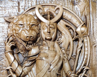 Loki - The wily trickster god norse mythology woodcarving woodworking vikings Valhalla asatru home decor wall art gods sons of odin pagan