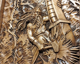 Thor-The god of thunders norse mythology woodcarving pagan woodworking vikings sons of odin Valhalla asatru home decor wall art norse gods