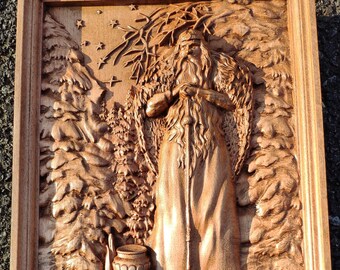 Slavic god of Fire and blacksmithing Svarog mythology Pagan wood carving wall art home decor Kolovrat Alatyr stone Сварог heathen
