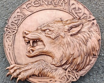 Fenrir son of Loki Norse Mythology Home Decor wood carving Viking Pagan Heathen Asatru Celtic Wall Hanging Thor Odin Valkyrie Freya Ragnarok