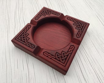 Solid Wood Cigar ashtray gift for men lifestyle lounge club engraved norse theme vikings valhalla powerful runes