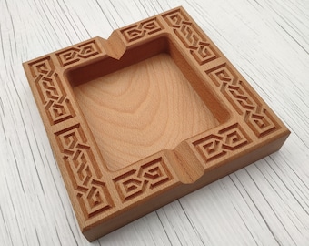 Solid Wood Cigar ashtray gift for men lifestyle lounge club engraved norse theme vikings valhalla powerful runes