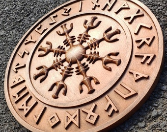 Helm of Awe Norse shield Valhalla Odin Vikings Home wall Decor pagan mythology Rune wood carving powerful symbols asatru heathen odin thor