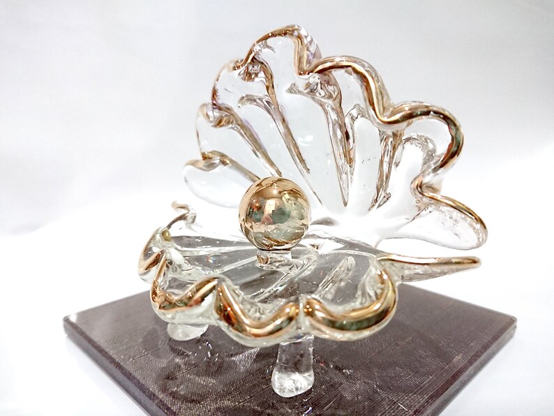 Clear 4 Nacre Pearl Figurines Animals Hand Blown Glass Art W22K Gold Trim Collectible Gift Decorate