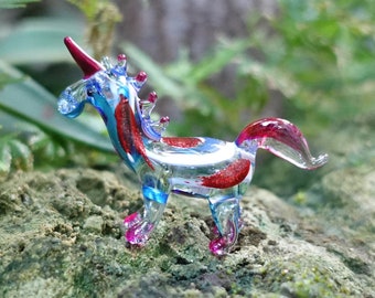 Baby Eenhoorn Miniatuur Beeldjes Dieren Handgeblazen Kleur Glas Kunst Collectible Gift Versieren, Rood Blauw