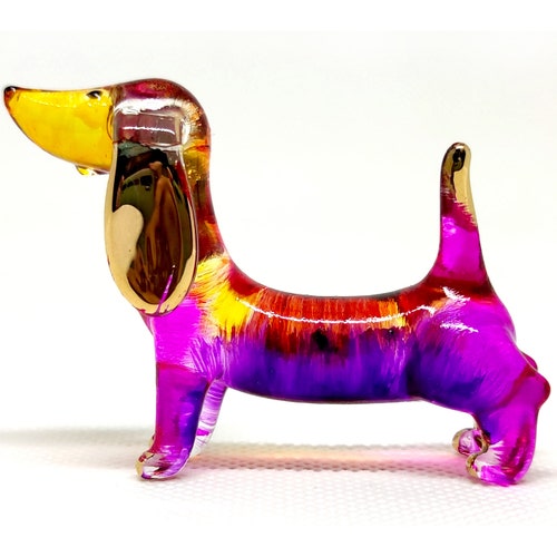 Dachshund Figurines Hand Painted Pink Blown Glass Art Gold Etsy