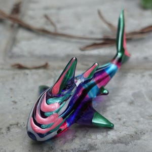 Whale-Shark Tiny Miniature Figurines Sea Animals Hand Painted Blown Glass Art Collectible Gift Decorate , Multi-Dark Blue