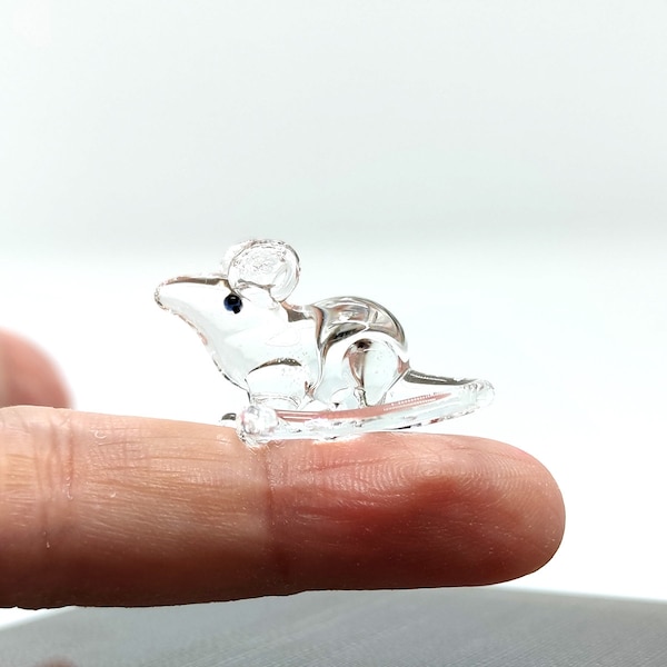 Tiny Micro Crystal Rat Morse Figurines Hand Blown Clear Glass Art Animals Collectible Small Gift Home Decor