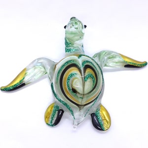 Heart Turtle Miniature Figurines Animals Hand Blown Color Glass Art Collectible Gift Decorate 3.5", Green Amber