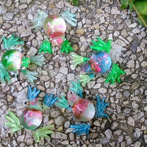 Set 5 Tiny Frog Figurines Hand Painted Green Shade Blown Glass Art Animals Collectible Small Gift Home Decor