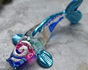 日本の鯉の置物 手描き マルチブルー 吹きガラス アート 動物