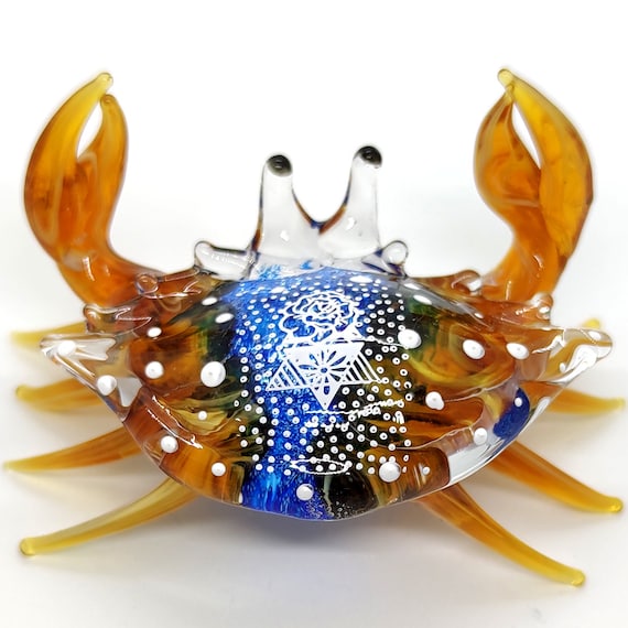 カニのミニチュア置物 動物 手吹きガラスアート ビーチ コレクション