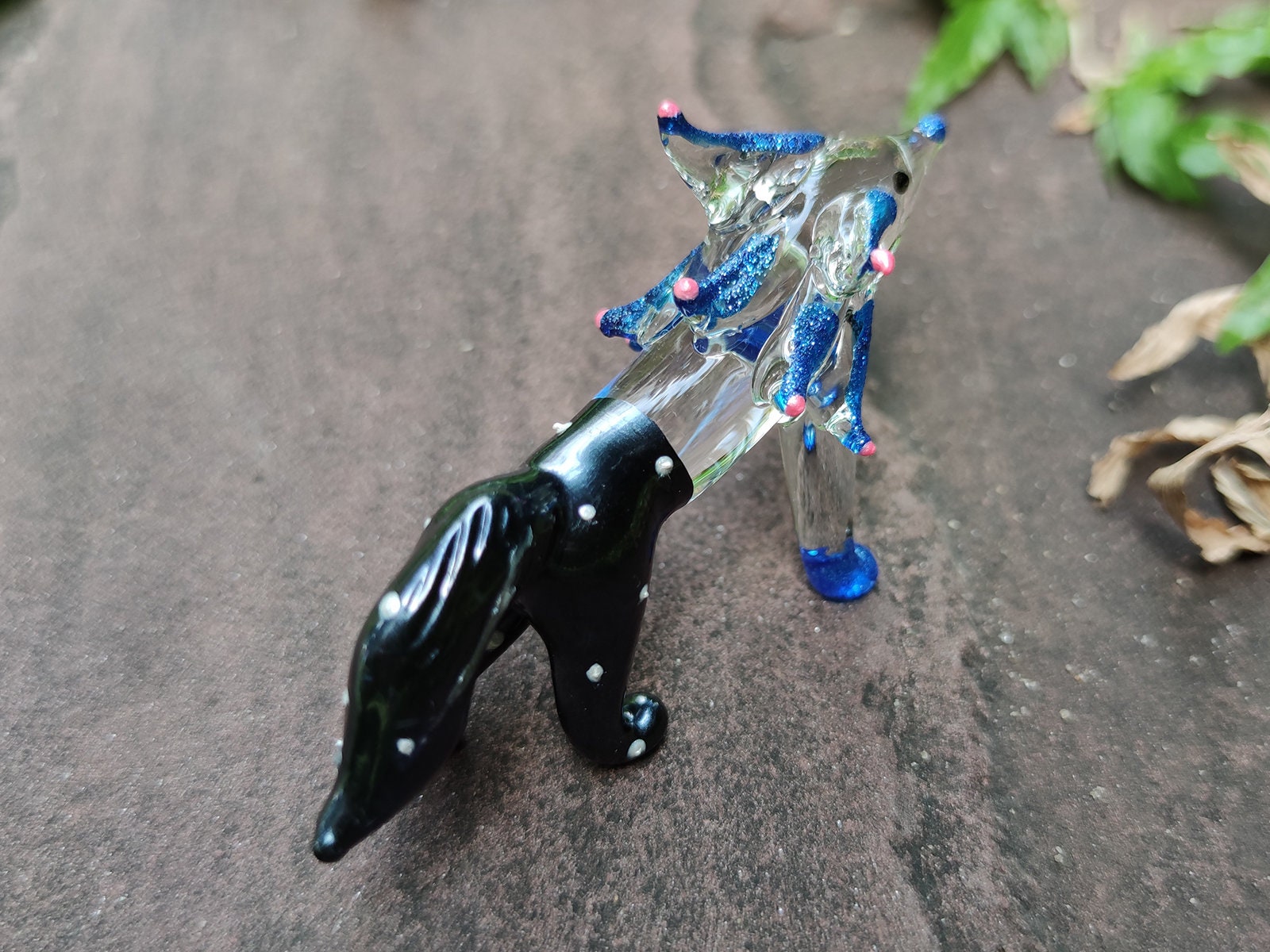 キツネのミニチュアフィギュア 動物 手描き 吹きガラス アート