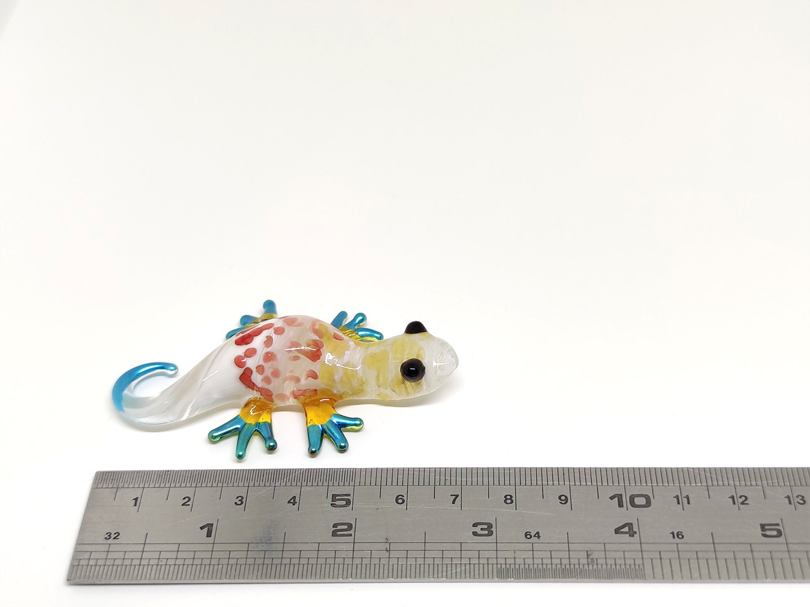 Gecko Miniatur-Figur Aus Mundgeblasenem Glas – 3,8x8,9cm, Handbemalt | Sammlerstück, Dekoration, Geschenk