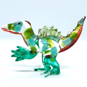 Spinosaurus Dinosaur Miniature Figurines Hand Blown Glass Art Animals Collectible Gift Home Decor, Clear Green