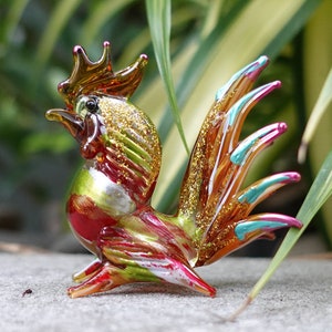 Galo de frango estatuetas em miniatura animais mão vidro soprado arte colecionável decoração de presente, multi-vermelho