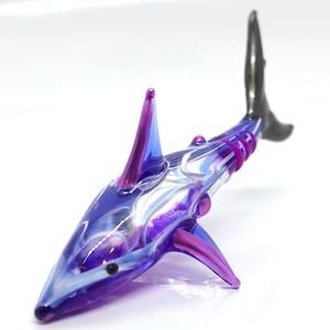 Shark Miniature Figurines Animals Hand Blown Glass Art Collectible Gift Decorate, Multi-Blue