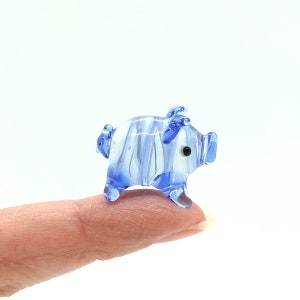 Rare Pig Micro Tiny Figurines Hand Blown Glass Art Sea Animals Collectible Gift Home Decor1 Niebieski
