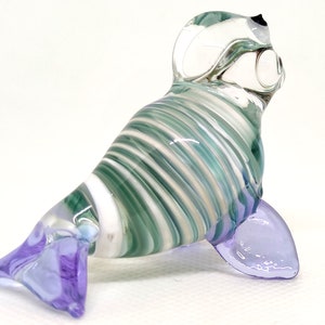Seal Miniature Figurines Animals Hand Blown Color Glass Art Collectible Gift Decorate, Blue Green