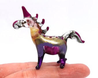 Unicorn Tiny Figurines Animals Hand Painted Dark tone Blown Color Glass Art Collectible Gift Decorate