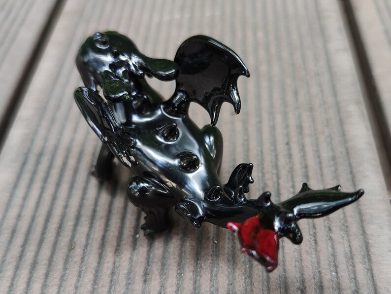 4 inches Black Dragon Figurines Hand Painted Blown Glass Art Lucky Animals Collectible Gift Home Decor