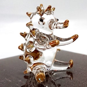Egel zitten stekelvarken miniatuur beeldjes dieren hand geblazen glas kunst goud trim collectible gift versieren, duidelijk goud