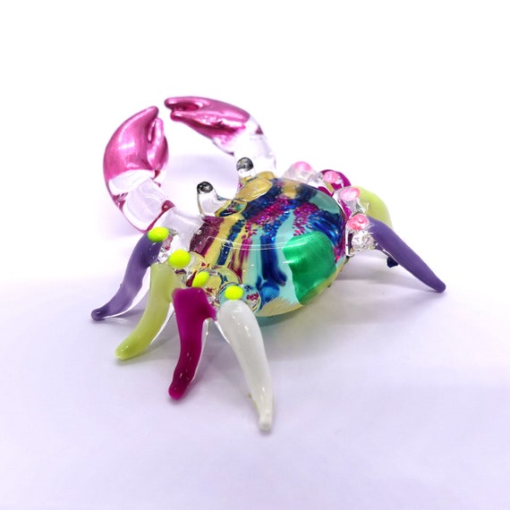 Sansukjai Hand-Blown Crab Glass Figurine - Mini Orange Crab Art Collectible, Hand-Painted In Thailand