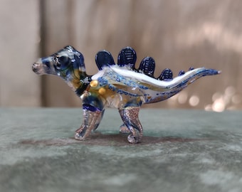 ステゴサウルス恐竜ミニチュアフィギュア 手描き吹きガラスアート動物