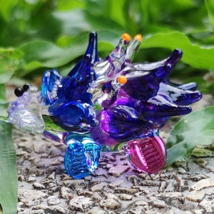 Egel / stekelvarken miniatuur beeldjes dieren hand geschilderd blauw paars geblazen glas kunst gouden trim collectible gift versieren
