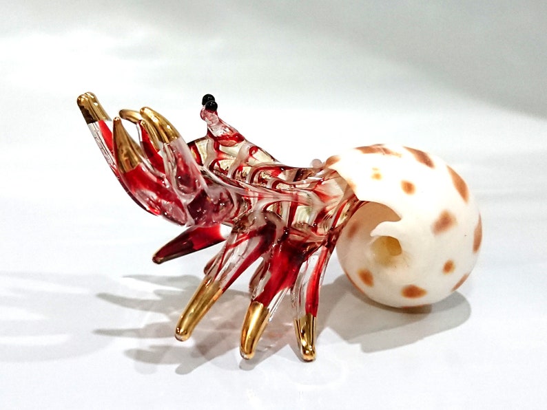 Red Seashell Hermit Crab Figurines Hand Blown Glass Mix | Etsy