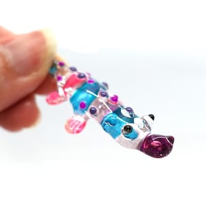 Crocodile Alligator Micro Tiny Figurines Hand Blown Glass Art Animals Collectible Gift Home Décor (Multicolor)