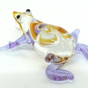 Frog Tiny Miniature Figurines Animals Hand Blown Glass Art Collectible Gift Decorate (Purple Orange)