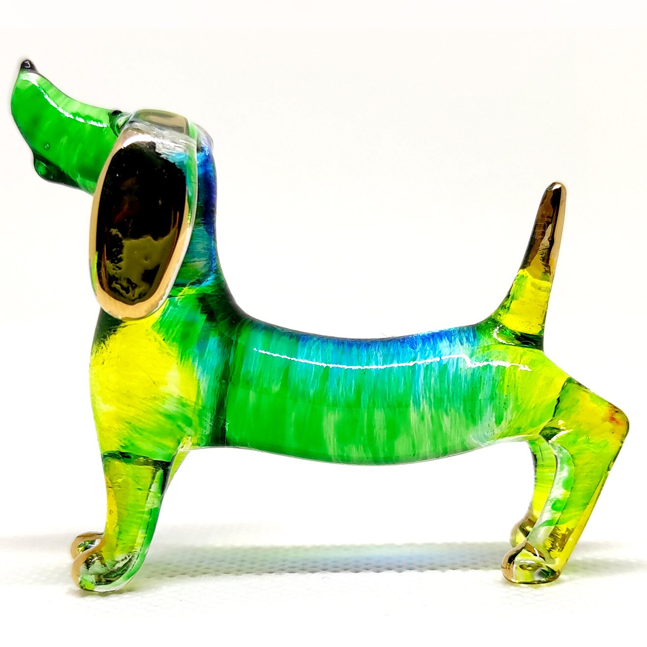 Dachshund Figurines Hand Painted Green Blue Blown Glass Art Etsy
