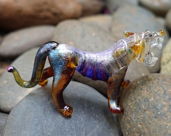 Tiger Micro kleine Figuren handbemalt Giltter gelb lila mundgeblasene Glaskunst Tiere Sammler Geschenk Wohnkultur