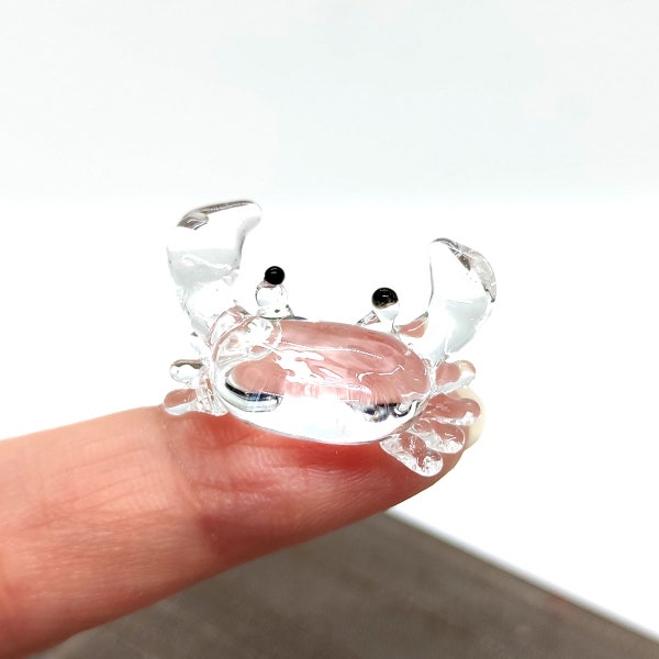 Tiny Micro Crystal Crab Figurines Hand Blown Clear Glass Art Animals Collectible Small Gift Home Decor