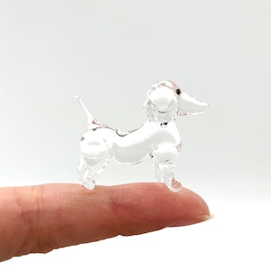 Tiny Micro Crystal Dachshund Figurines Hand Blown Clear Glass Art Animals Collectible Dog-lover Gift Home Decor